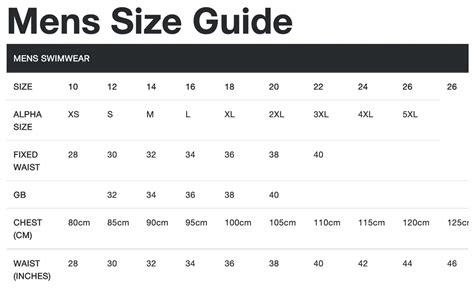 speedo sizes|speedo jammer size chart.